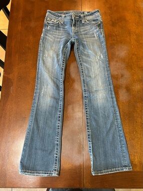 Miss Me Girls Bootcut Jeans Blue Size 14 Embroidered Pockets Denim Medium Wash